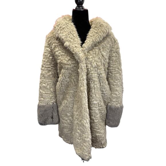 Laundry by Shelli Segal Faux Fur Coat Brown Gray Long Sleeve Small Hook Eye - Picture 8 of 16